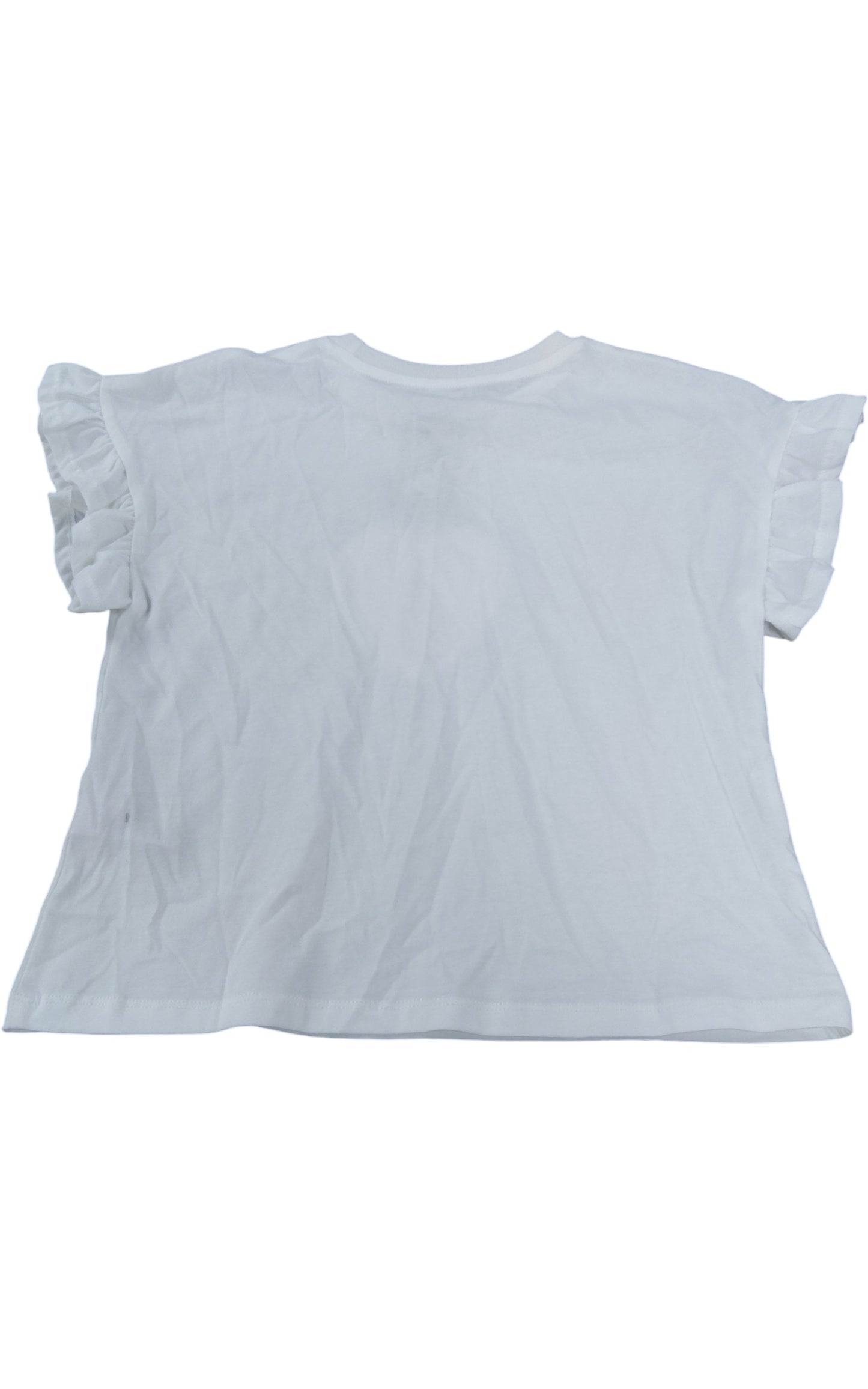 River Island Girls Top Size 9-10 White Heart Print Ruffled Sleeve T-Shirt