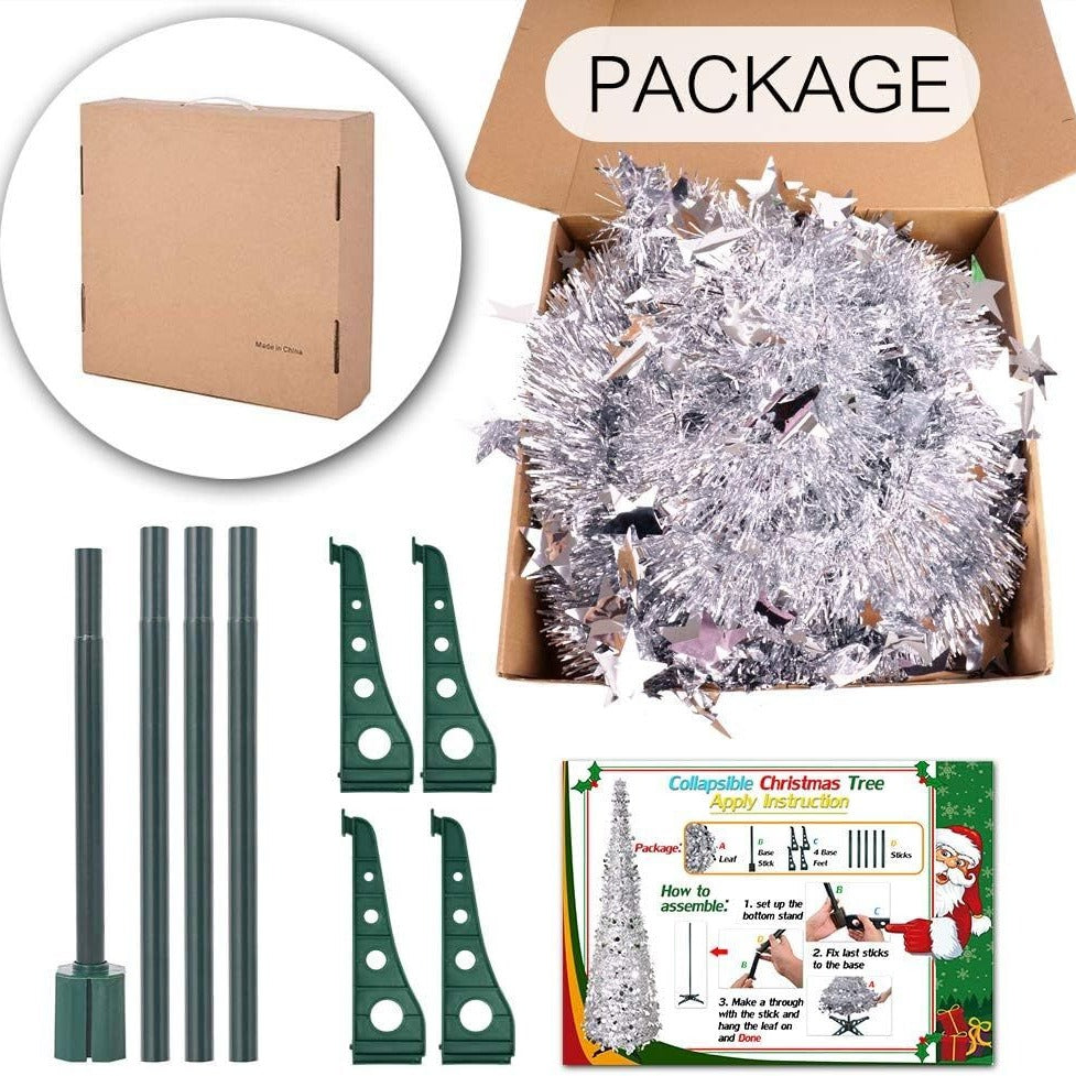 Collapsible Silver Tinsel Christmas Tree 5FT