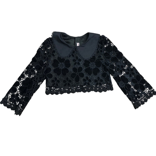Branded Black Cropped Top 6Y Girls Floral Lace Long Sleeve