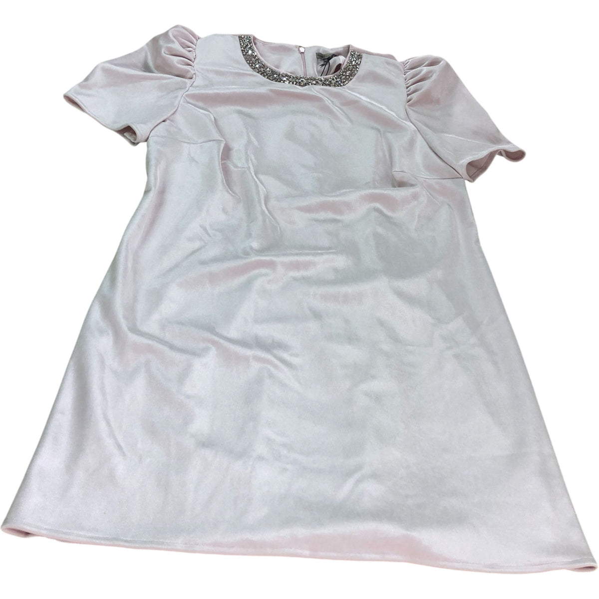 River Island Velvet Pink Dress UK16 Women's Short Sleeve Beaded Neckline