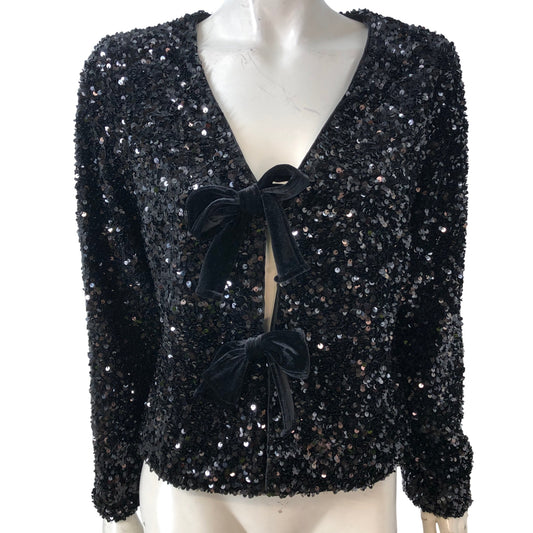 Sparkly Sequin Jacket UK12 Women's Black Velvet Ribbon Detail Evening Wear