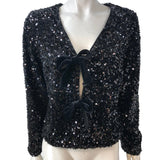 Sparkly Sequin Jacket UK12 Women's Black Velvet Ribbon Detail Evening Wear