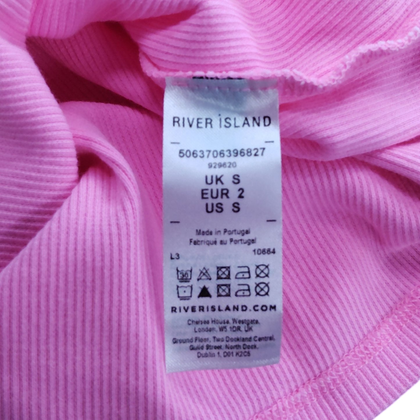 River Island Pink Relaxed Fit Tank Top UK Size 8 Women's Ribbed Cotton Vest