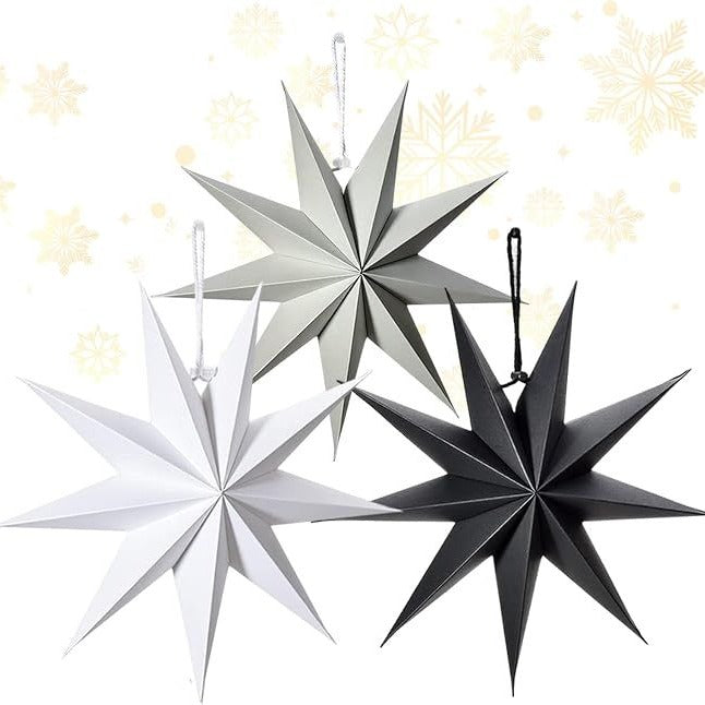 Large Paper Stars Black White Gray Decorative Ornaments for Holidays