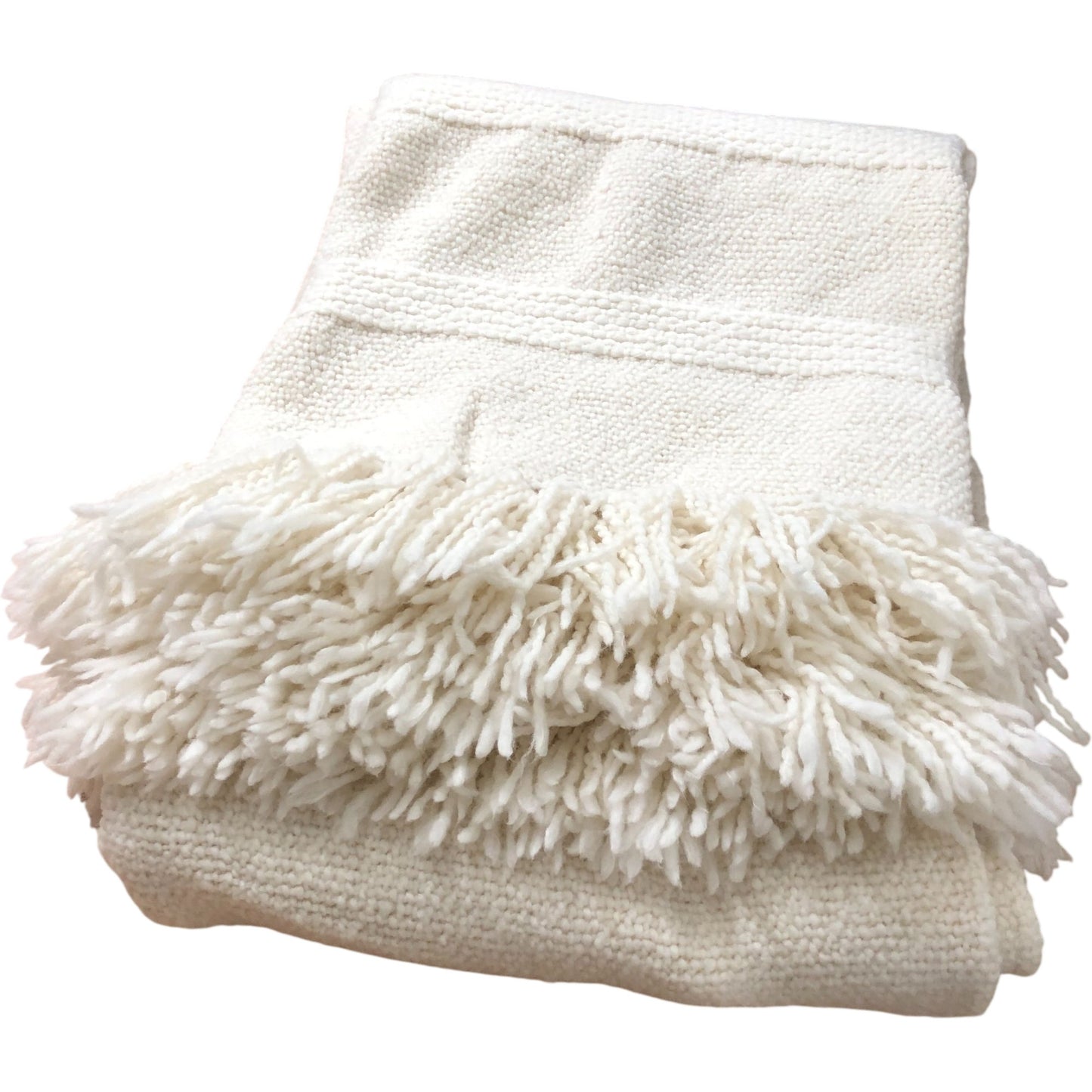 Luxurious Merino Wool Blanket Cream Soft Fringe Decorative Throw W140cm x L200cm