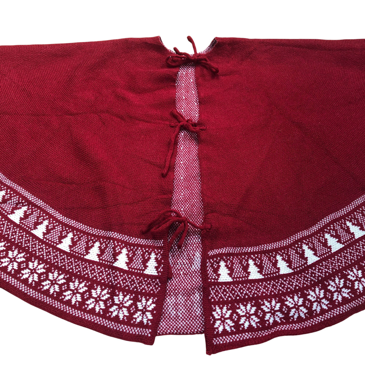 Red Christmas Tree Skirt with White Snowflake Pattern Decorative Decor 48"