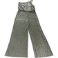 River Island One Shoulder Jumpsuit Pleated Gold Metallic Wide Leg Evening Small