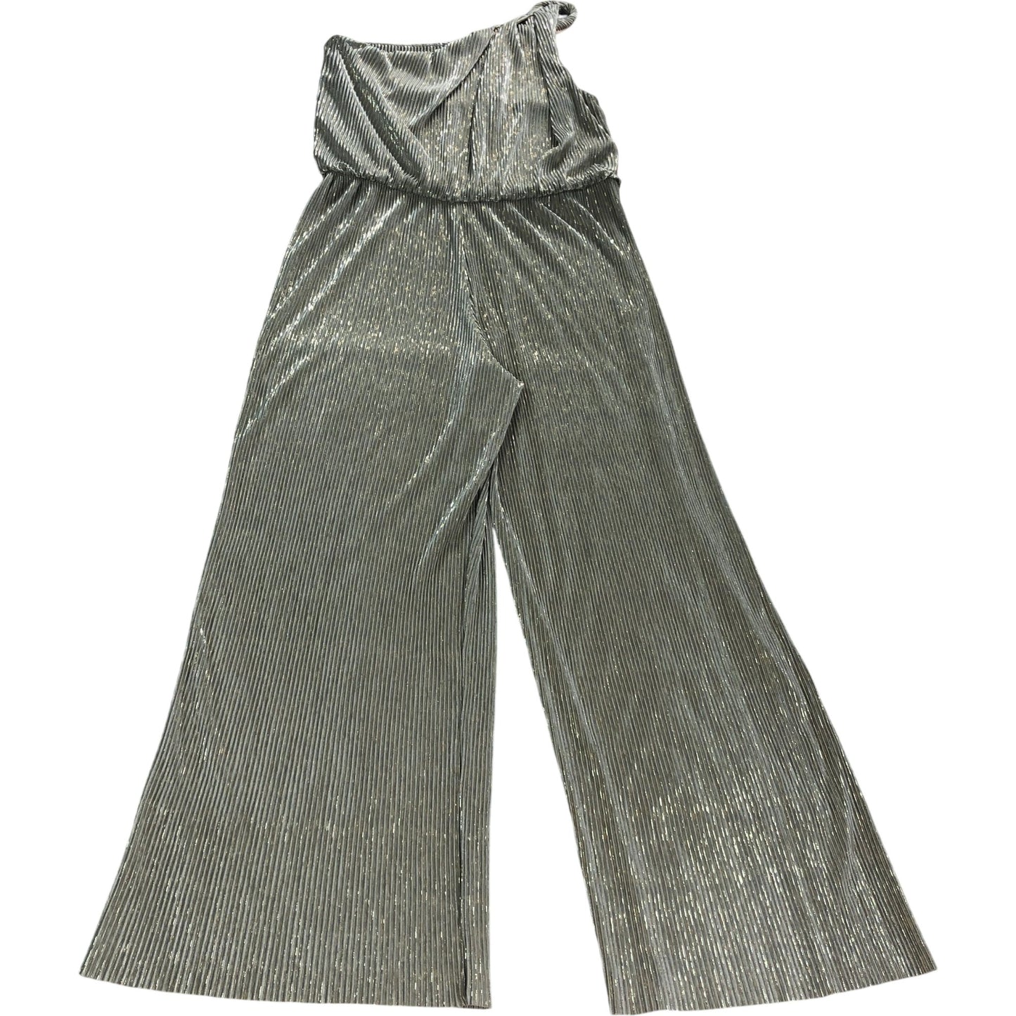 River Island One Shoulder Jumpsuit Pleated Gold Metallic Wide Leg Evening Small