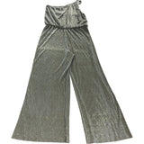 River Island One Shoulder Jumpsuit Pleated Gold Metallic Wide Leg Evening Small