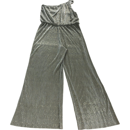 River Island One Shoulder Jumpsuit UK L Pleated Gold Metallic Wide Leg Evening