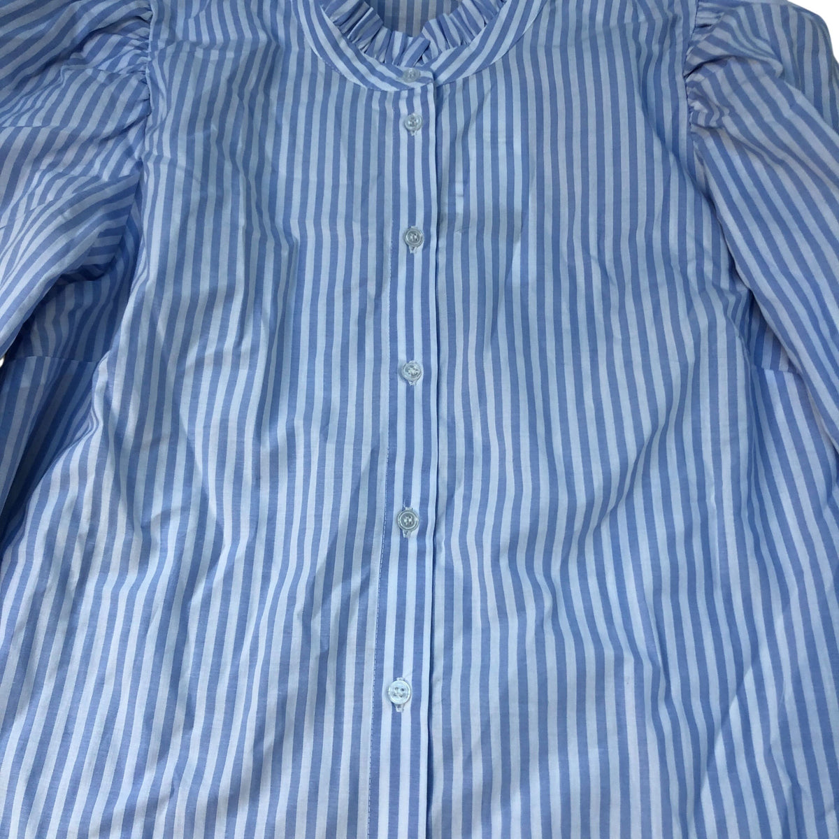 Baukjen Puff Sleeve Blouse UK14 Women's Blue Striped 100 Organic Cotton Top