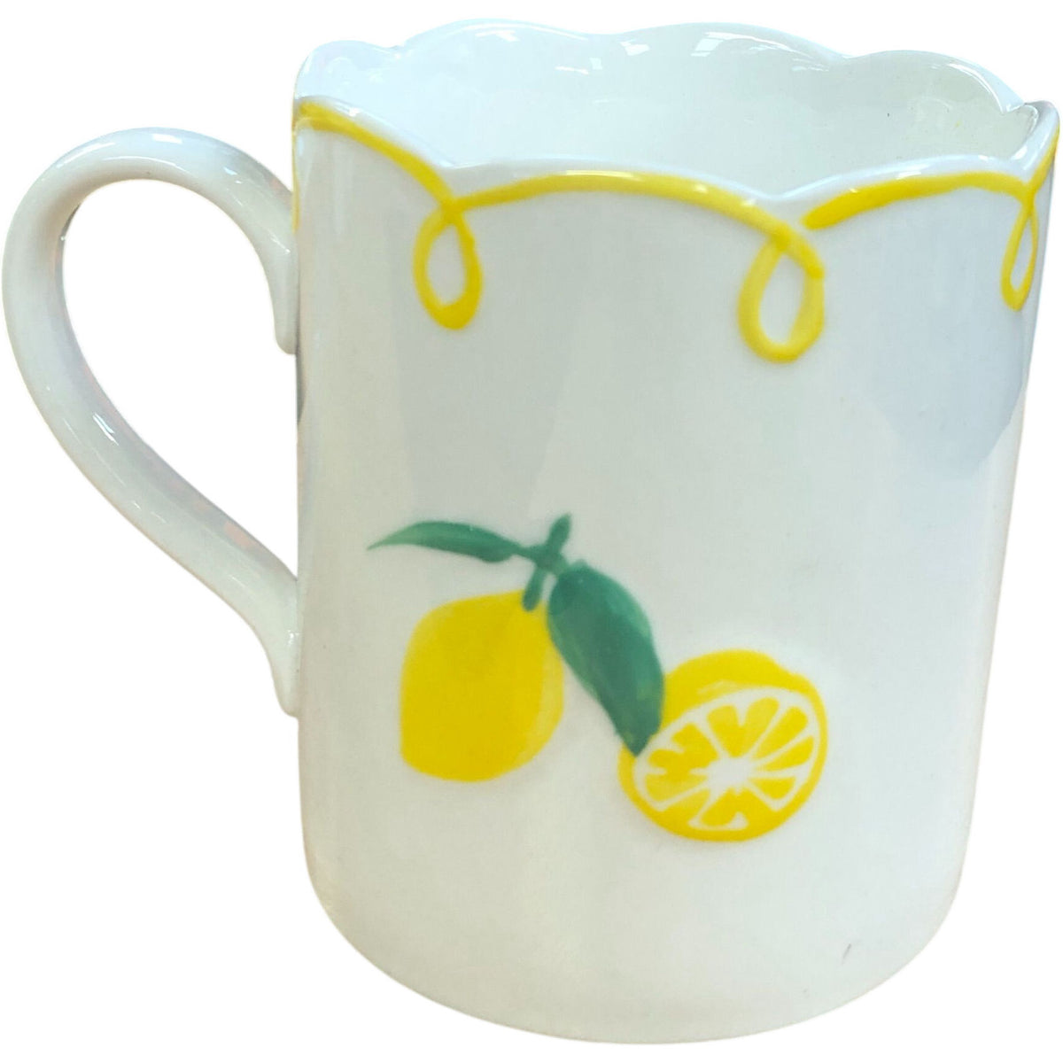 Decorative Lemon Theme Mug Scalloped Edge White Ceramic Drinkware