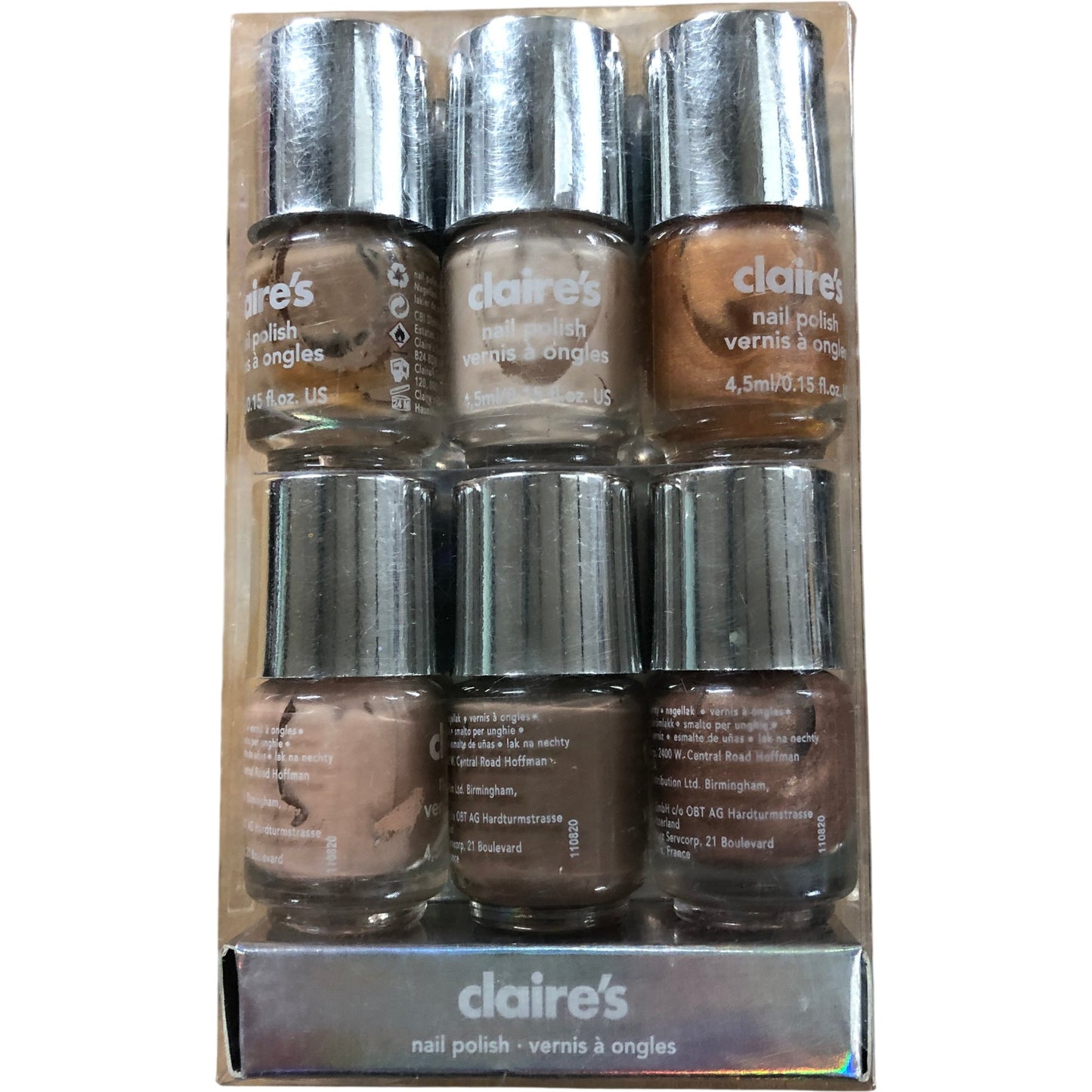Claire's Lip Gloss & Nail Polish Set Water Based Peel Off Glitter Shades Nudes