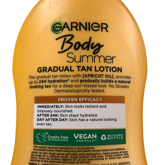 Garnier Body Summer 24H Gradual Tan Lotion 400ml With Apricot Oil Deep Hydration