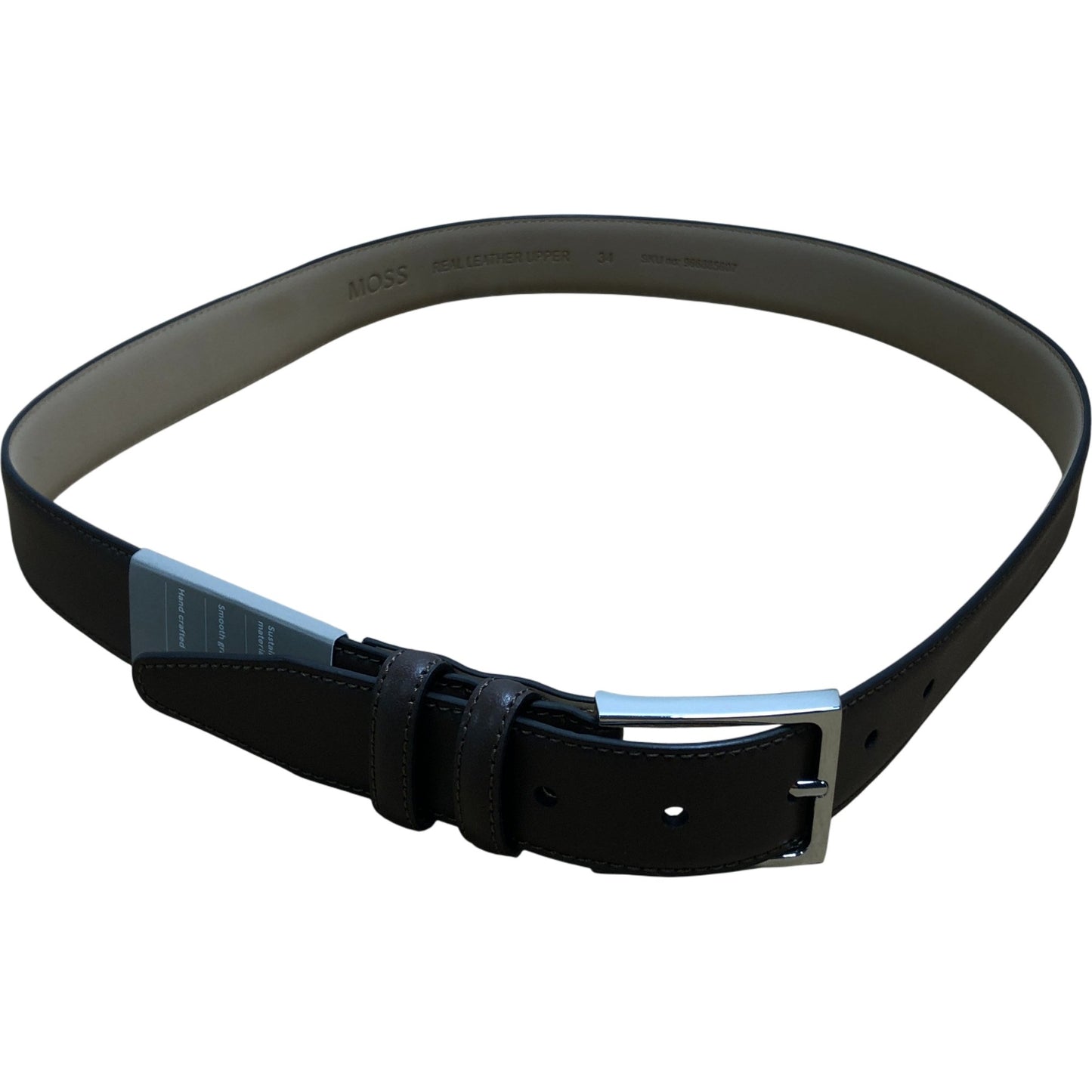 Moss Brown Leather Belt Size 34 Men's Smooth Grain Handcrafted Fashion Accessory