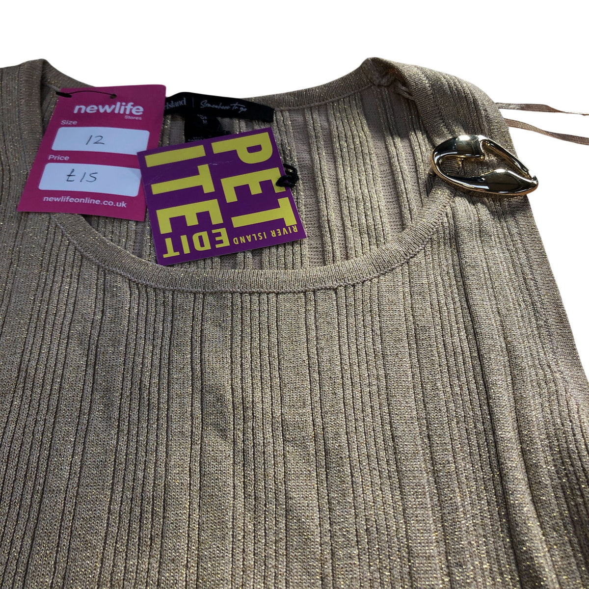 River Island Petite Edit Ribbed Maxi Dress Size 12 Women's Gold