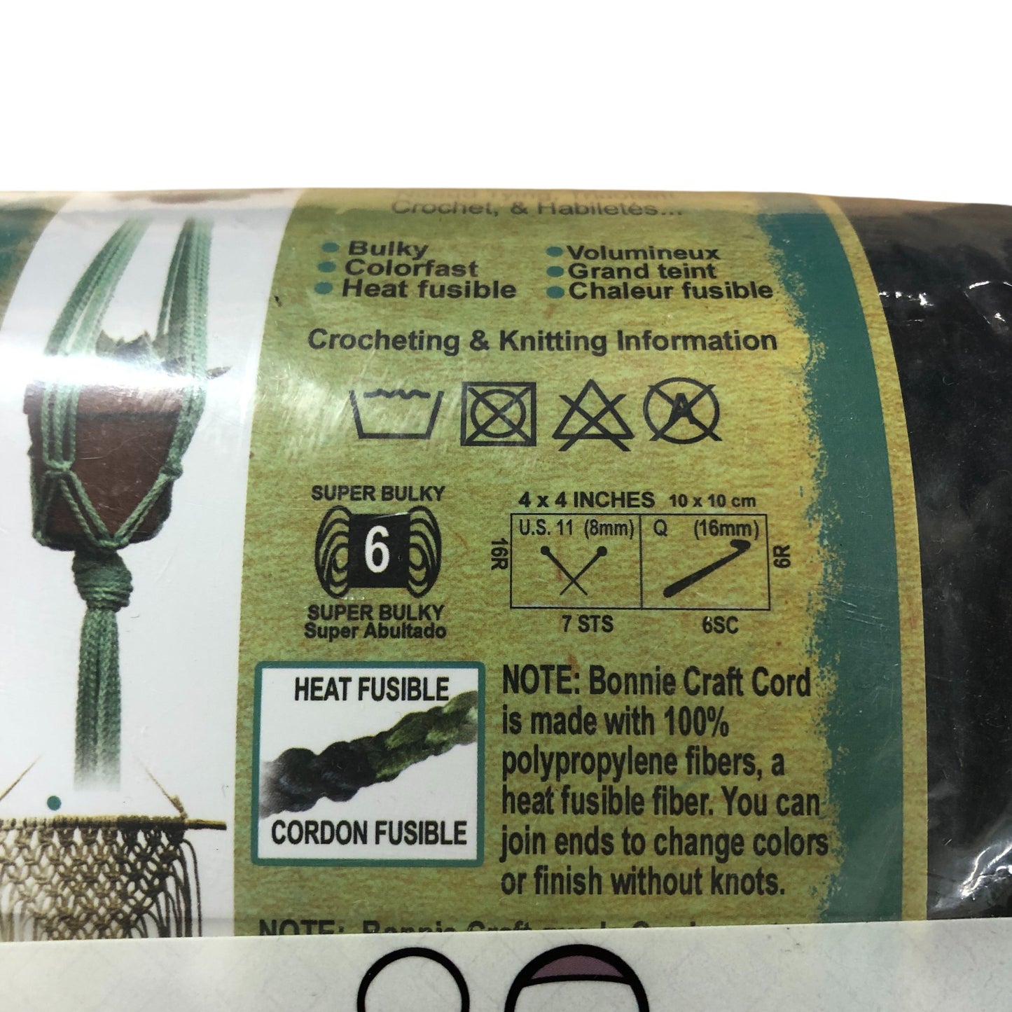 Bonnie Craft Cord 6mm 100yd Black Super Bulky Heat Fusible for Crafts 2 Pack