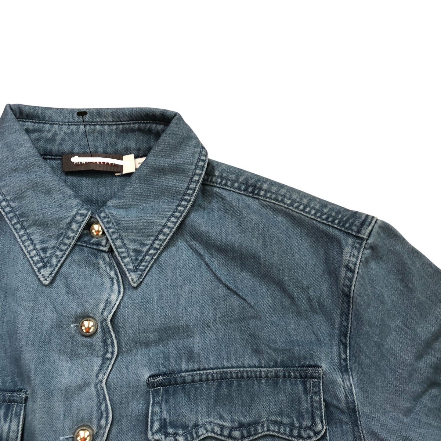 Scallop Trim Denim Shirt Mid Indigo Size L
