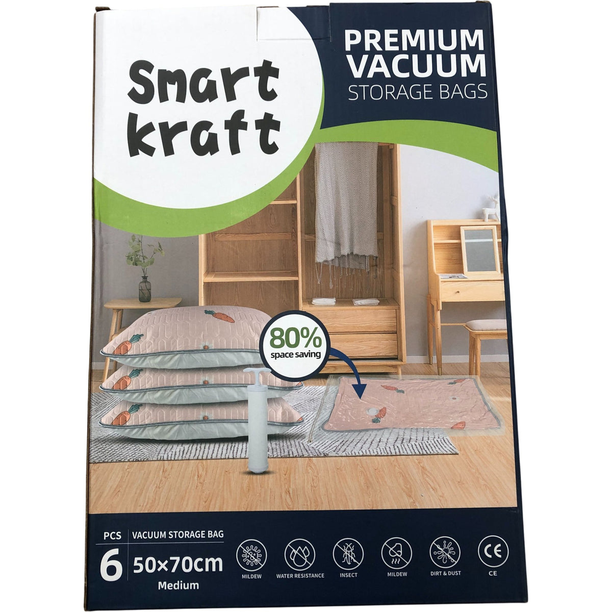Smart Kraft Premium Vacuum Storage Bags 50x70cm Pack of 6 Medium Space Saving