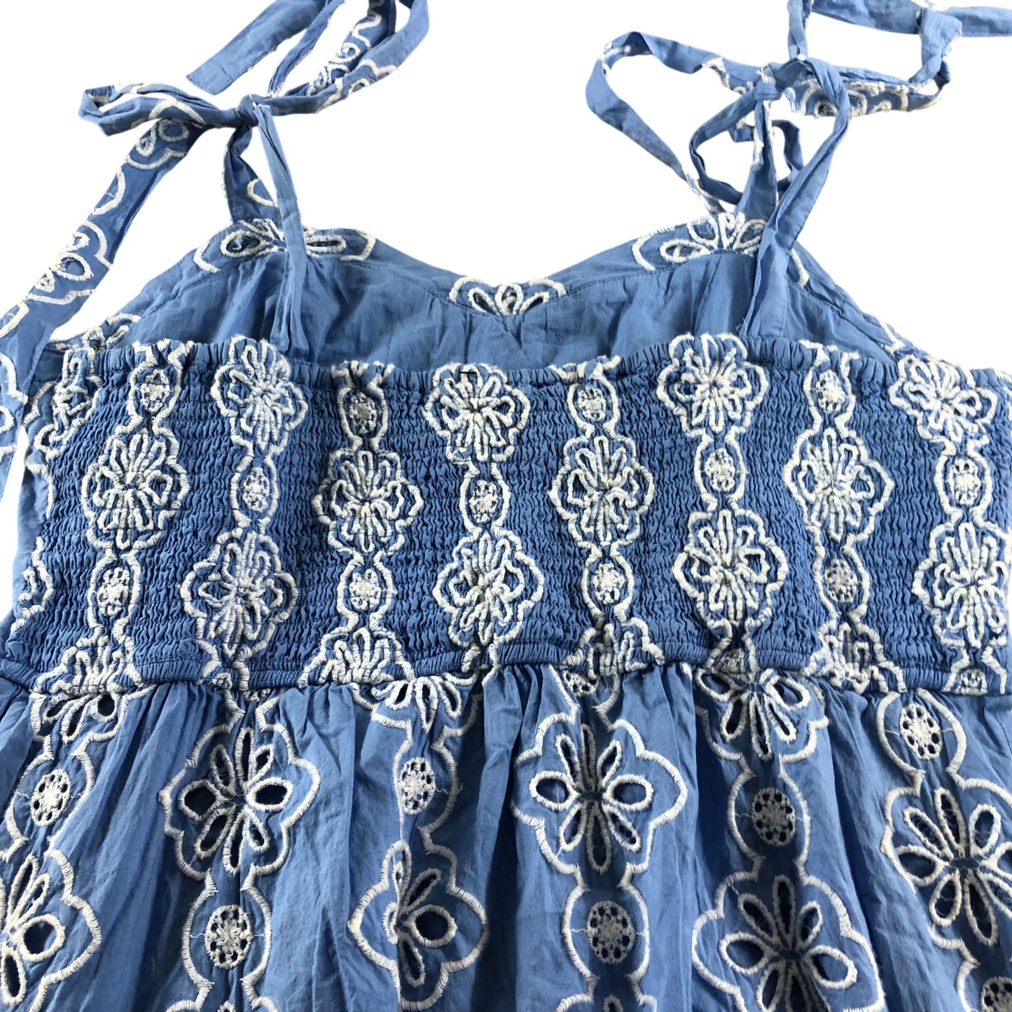 Lipsy Floral Embroidered Dress UK16 Women's Blue Cotton Summer A-Line