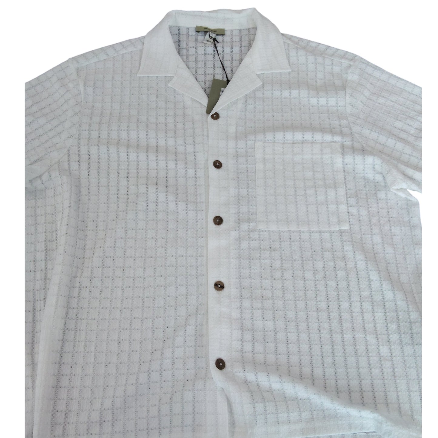 River Island Men's White Check Button Up Shirt UK XL Short Sleeve Casual Top