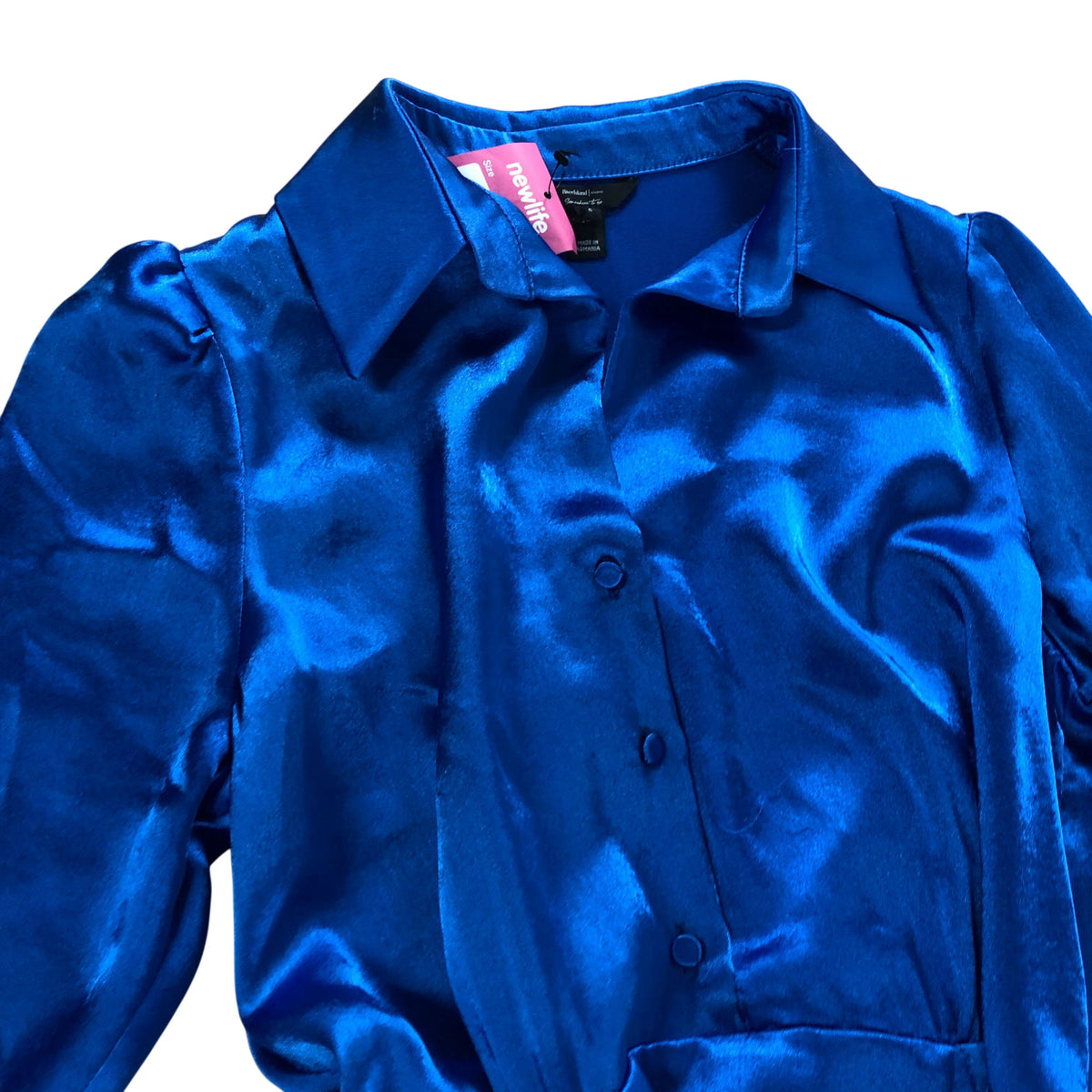 River Island Blue Satin Dress UK6 Women's Short Sleeve Belted Mini Dress