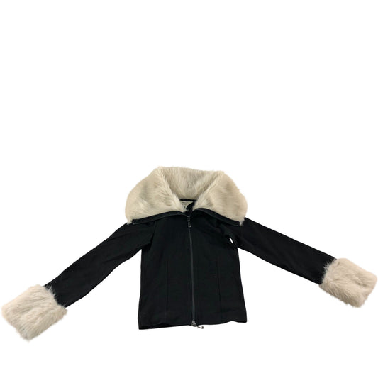 River Island Black Faux Fur Trim Jacket UK XS Women's Casual Zip Up Jacket