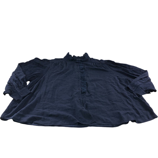 Navy Lace Trim Long Sleeve Blouse - Size 24