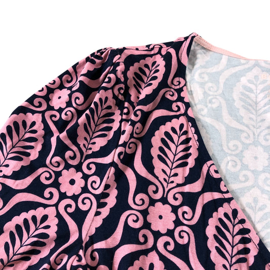 Pink Patterned Short Sleeve Wrap Jersey Top - Size 12