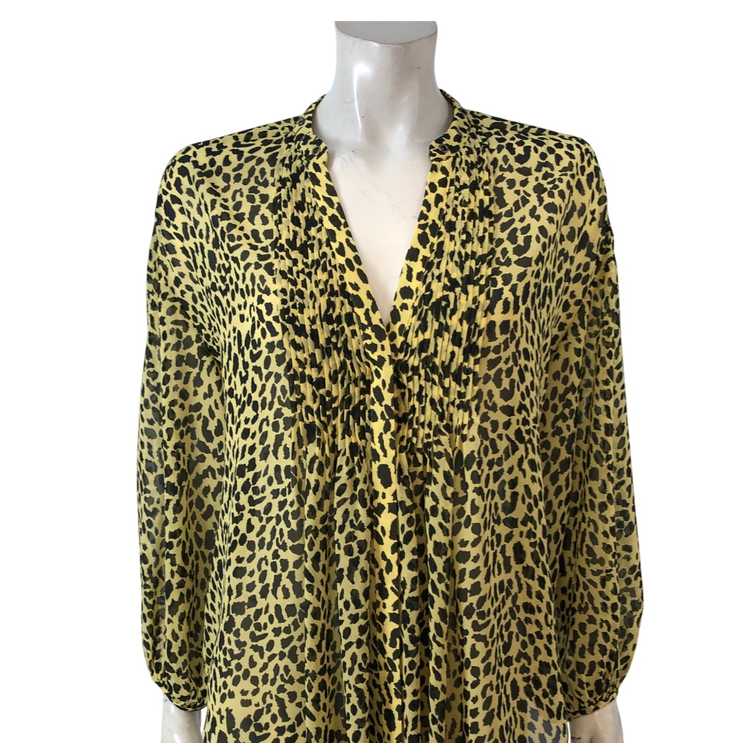 Leopard Print Blouse UK12 Women's Long Sleeve Polyester Yellow Black