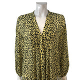 Leopard Print Blouse UK12 Women's Long Sleeve Polyester Yellow Black