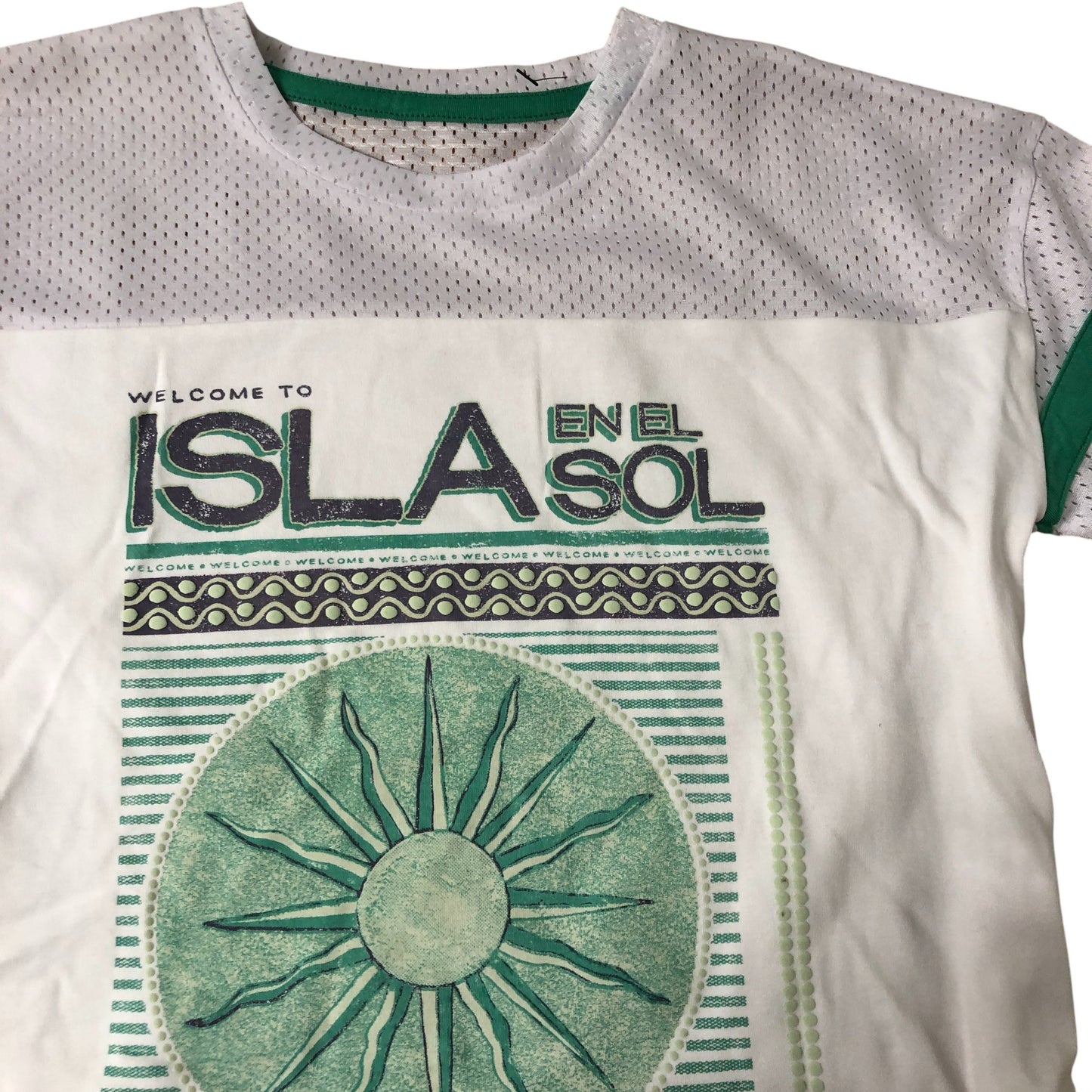 Kids T-Shirt Size 7-8 Years Green Graphic Welcome To Isla En El Sol