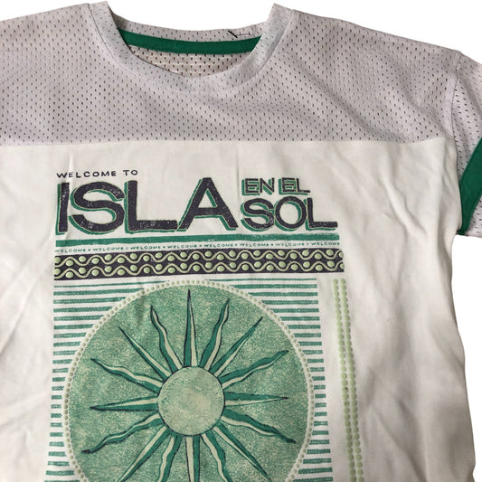 Kids T-Shirt Size 7-8 Years Green Graphic Welcome To Isla En El Sol