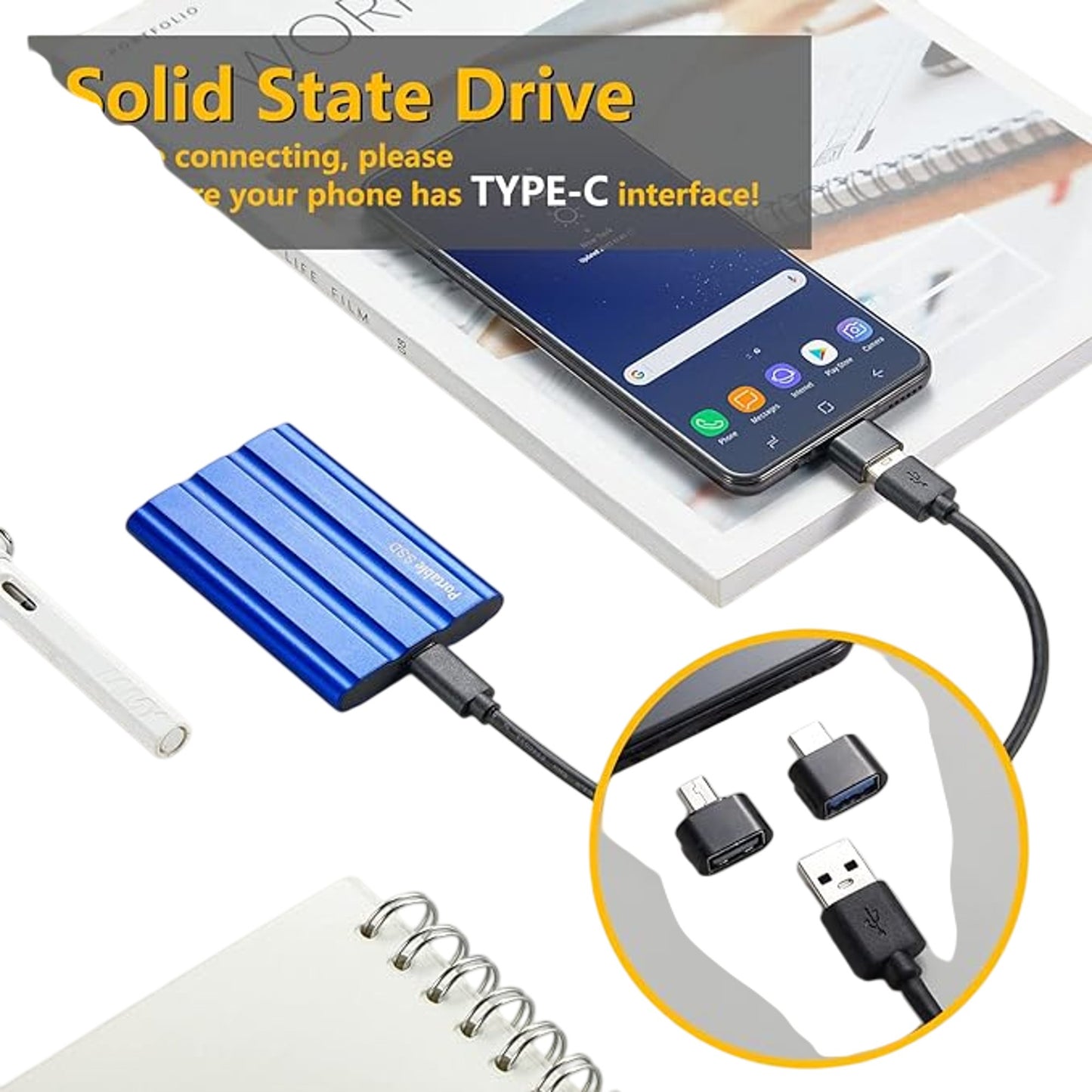 Portable SSD 10TB  External SSD Waterproof Shockproof Blue Aluminium