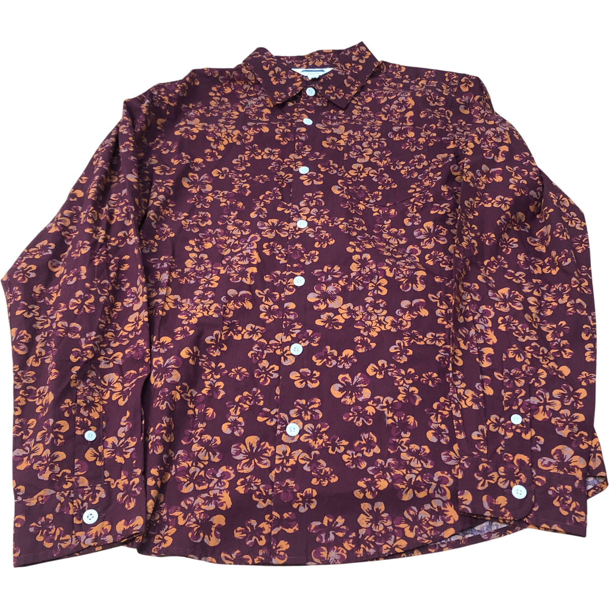 Floral Casual Shirt Men's Long Sleeve Burgundy Size M