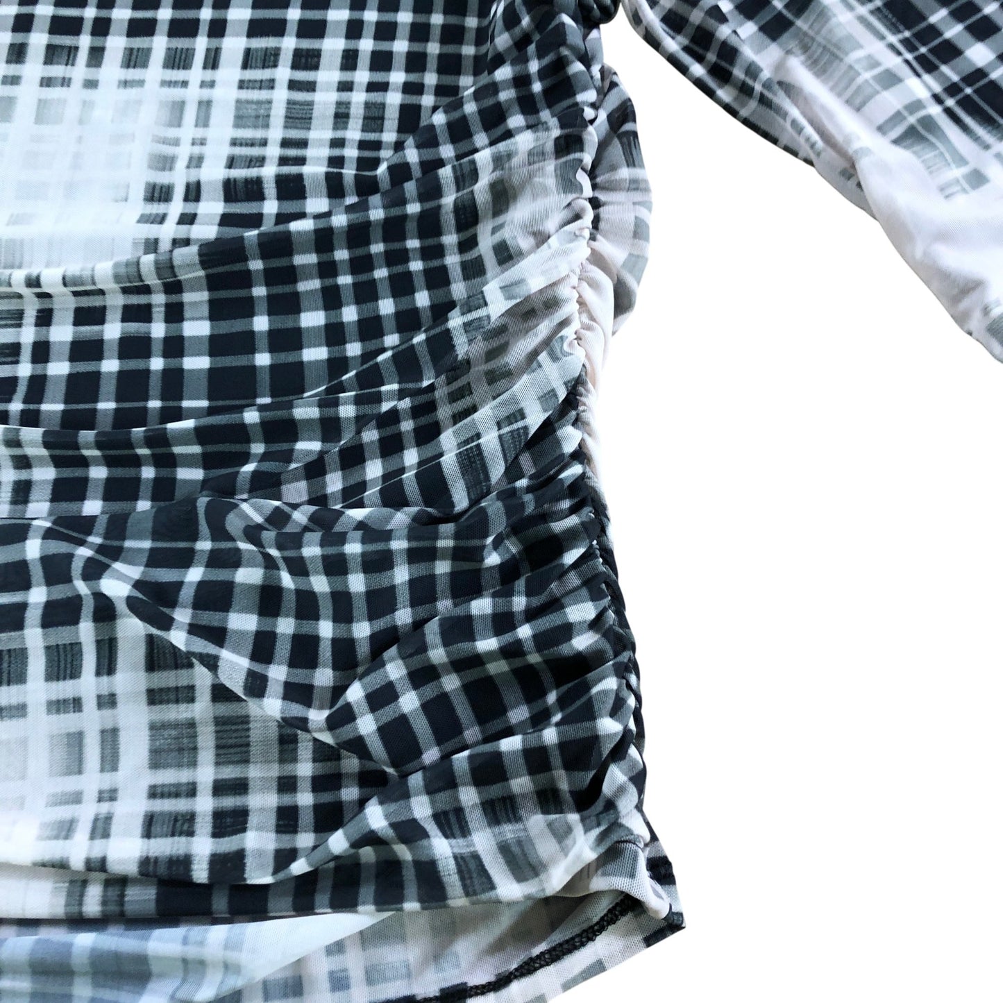River Island UK14 Women's Black White Check Pattern Long Sleeve Top