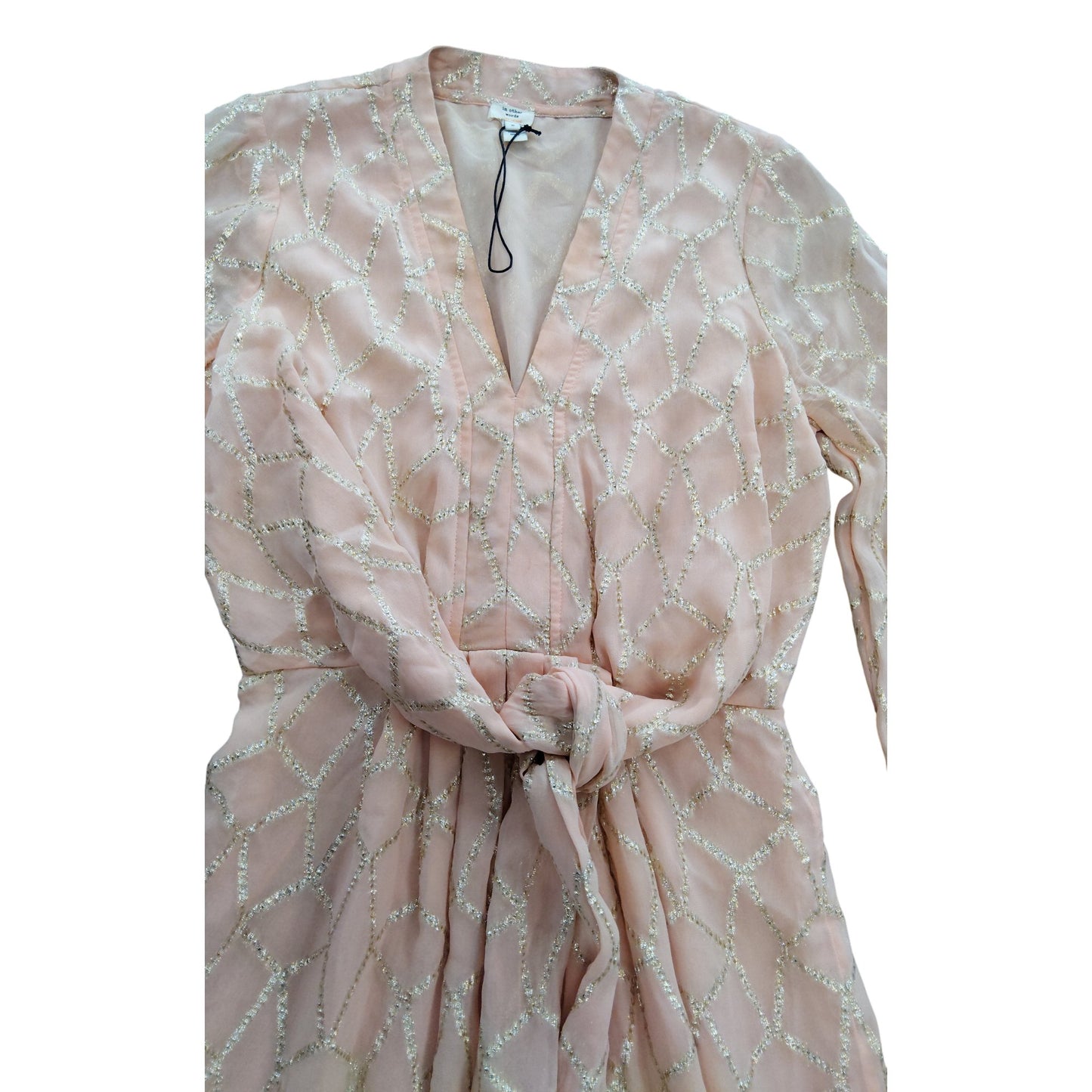 River Island Long Sleeve Dress UK8 Women's Pink Embellished V Neck Party Gown