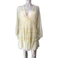 River Island UK14 Women's Yellow Boho Ruffle Mini Dress Long Sleeve 70s Style