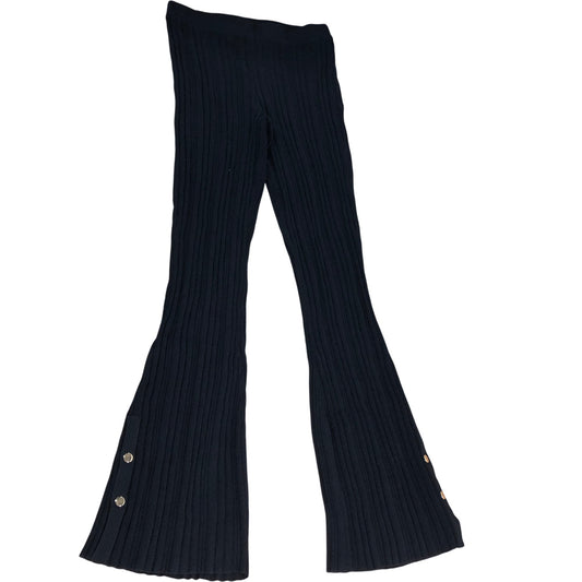 River Island Black Flared Ribbed Trousers UK8 Women's Stretchy Chic Style