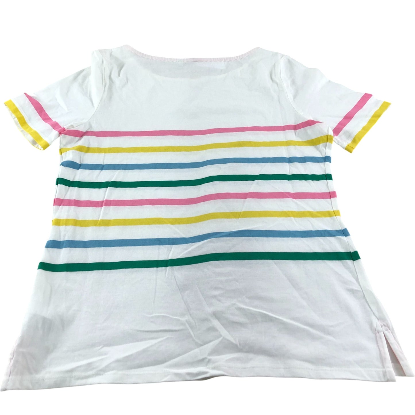 Boden Striped T-Shirt Women's Short Sleeve Cotton White Pink Green Yellow UK10