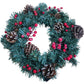 Lit Festive Green Wreath With Pine Cones And Red Berries 12"