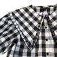 River Island Check Print Blouse UK12 Women's Black White Puff Sleeve Top
