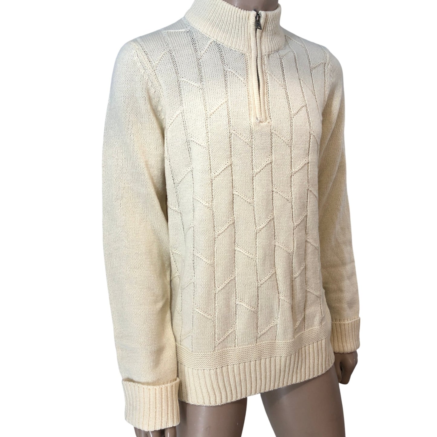 Ben Sherman Ecru Zip Neck Sweater L Men's Pullover Knit Top Classic Style