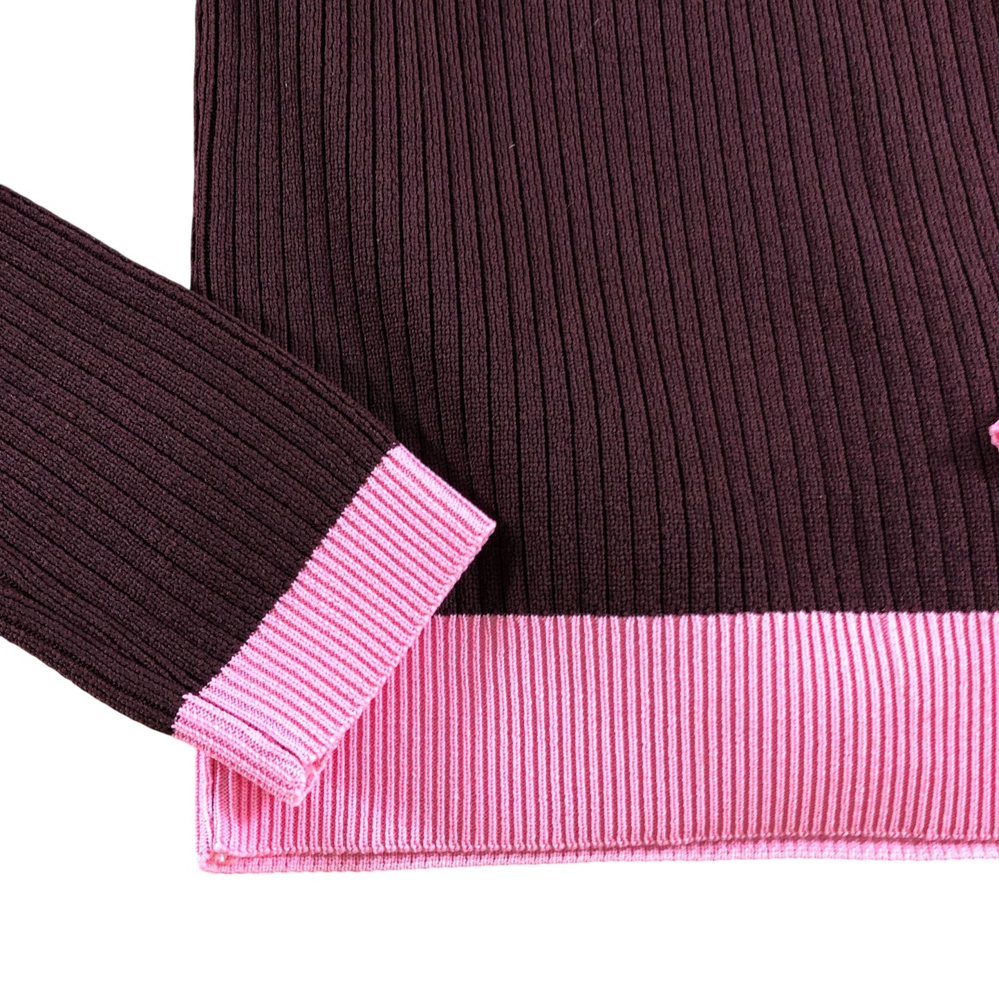 River Island Ribbed Long Sleeve Polo Sweater UK XS Women's Dark Purple Pink Trim