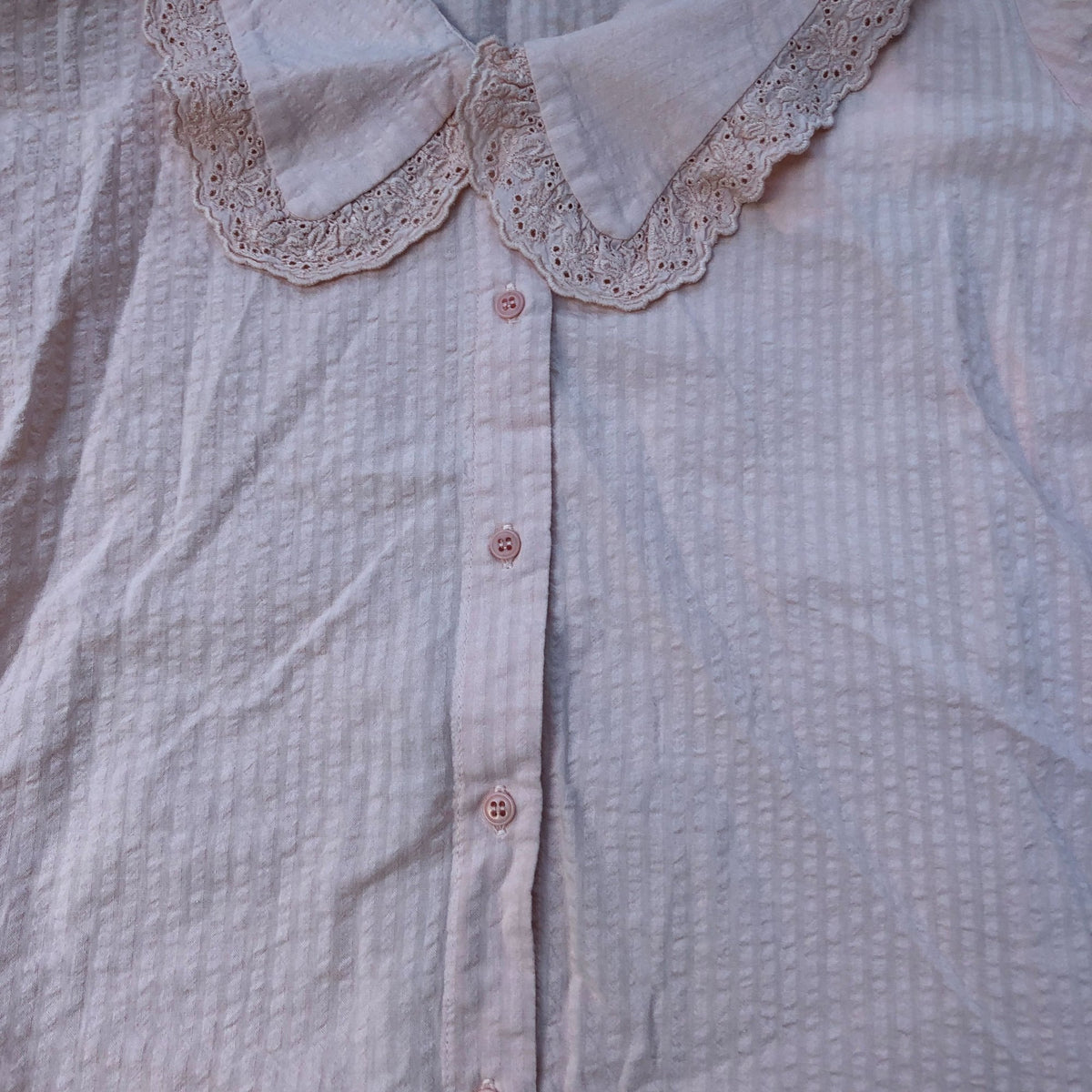 Baukje Organic Cotton Blouse/Top UK16 Women's Pink Short Sleeve Lace Collar