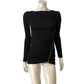 Branded Long Sleeve Zip Detail Top UK 8 Women's Black Ruched Stretch Jersey