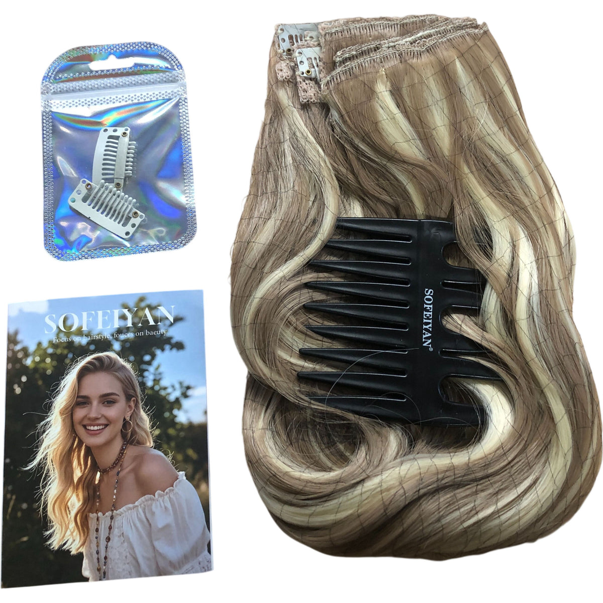 Sofeiyan Clip In Hair Extensions Blonde With Light Blonde Highlights