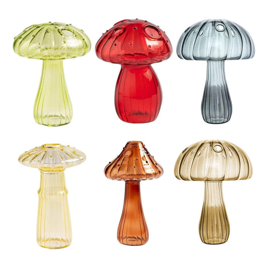 Mushroom Shaped Glass Bud Décor Vase Clear Modern Aesthetic Planters 6 Pieces