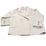 Stylish Women's Herringbone Coat Size L Warm Thick Outerwear Beige Jacket