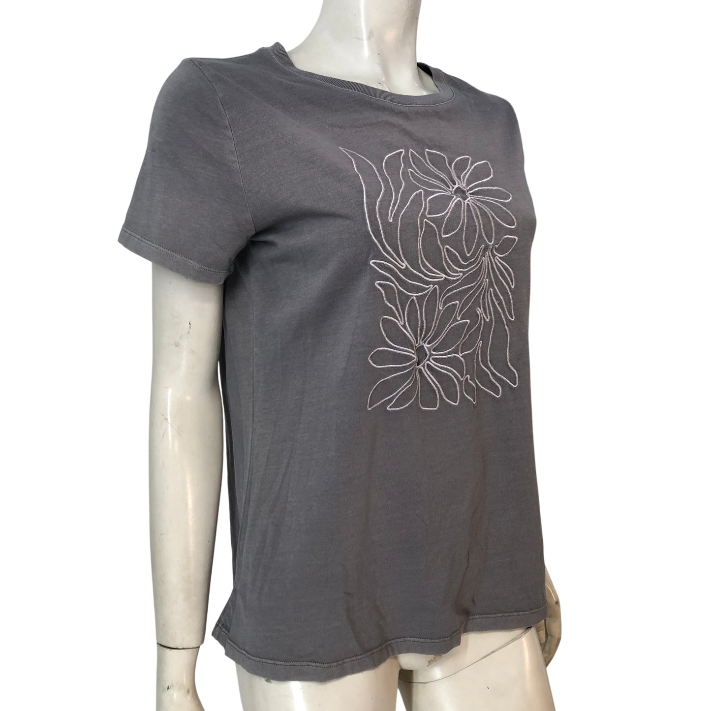 River Island UK8 Women's Grey Floral Embroidery T Shirt Casual